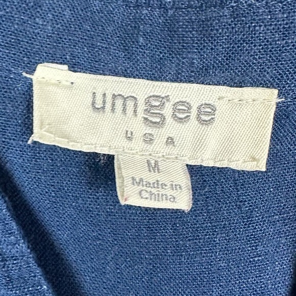 Umgee USA Ombre Tiered Dress Navy Coral Linen Blend Short Sleeve Collared Midi M - Picture 4 of 7
